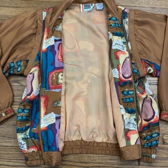 VTG EVR Silk Bomber Jacket Women Small Novelty Print Multi Windbreaker Halloween - Picture 4 of 13